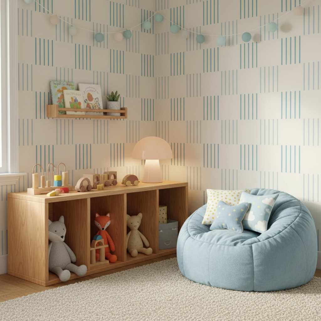 Blue Check Geometric Kids Wallpaper