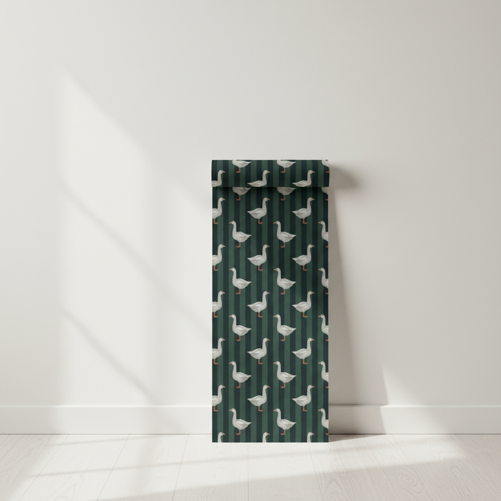 Classic green goose farmhouse wallpaper – design detail