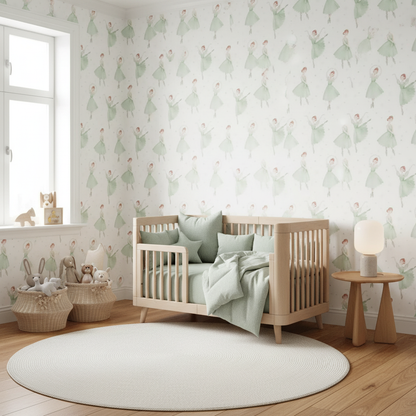 Soft Green Ballerina Nursery Wallpaper