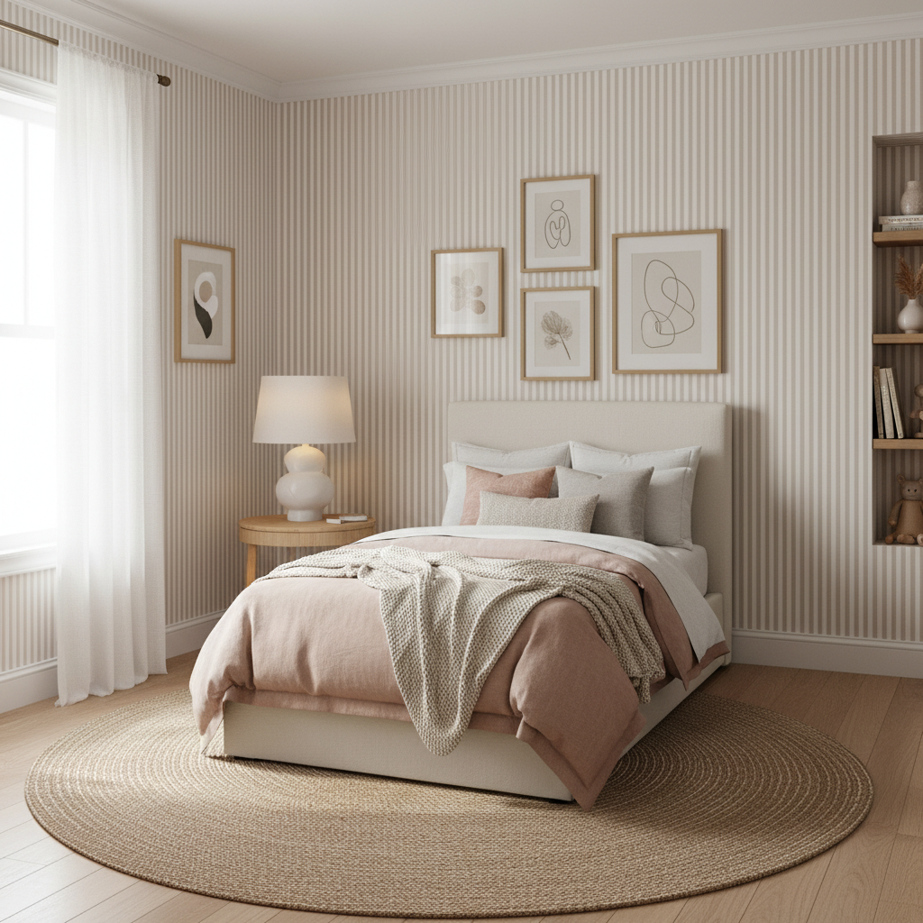 Neutral beige stripe wallpaper – design detail