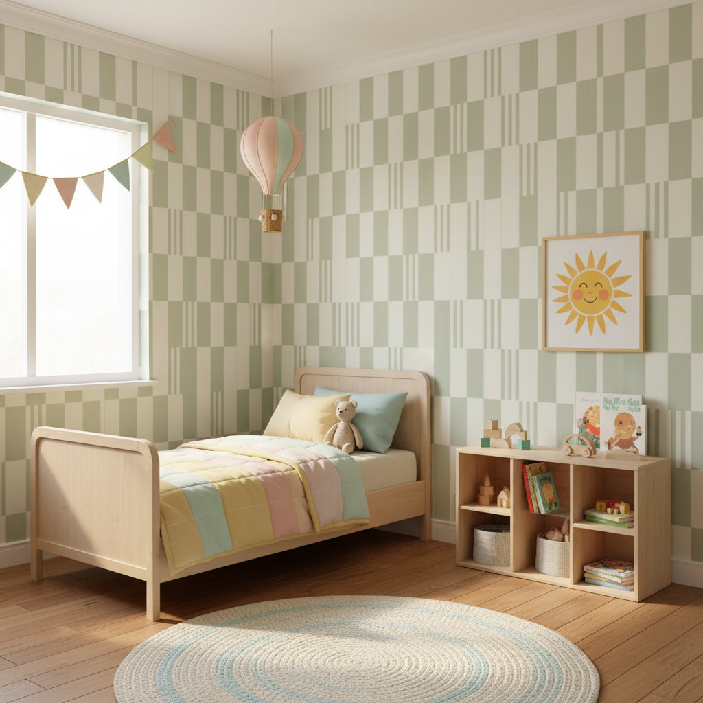 Sage Green Checkered Wallpaper