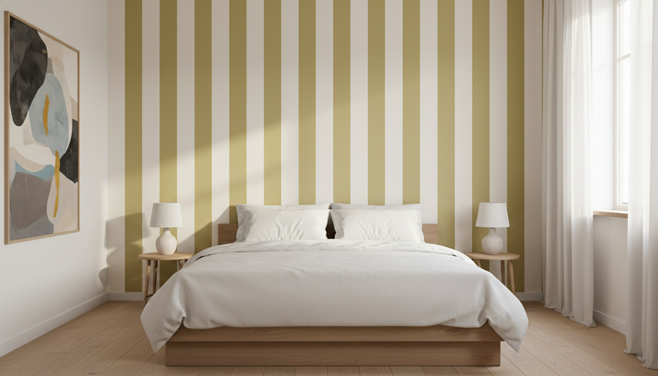 Warm yellow and cream vertical stripe wallpaper – design detail