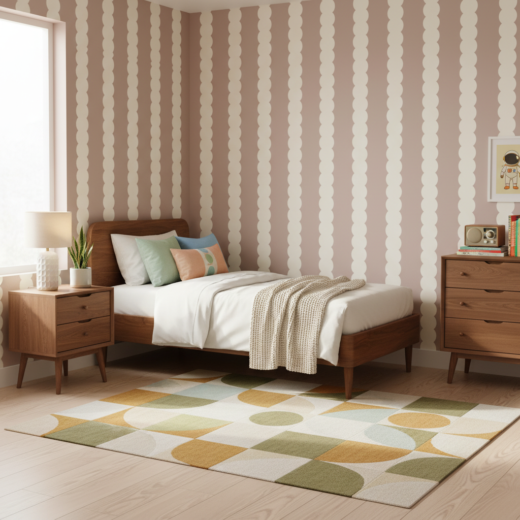 Dusty Blush Scallop Stripe Nursery Wallpaper