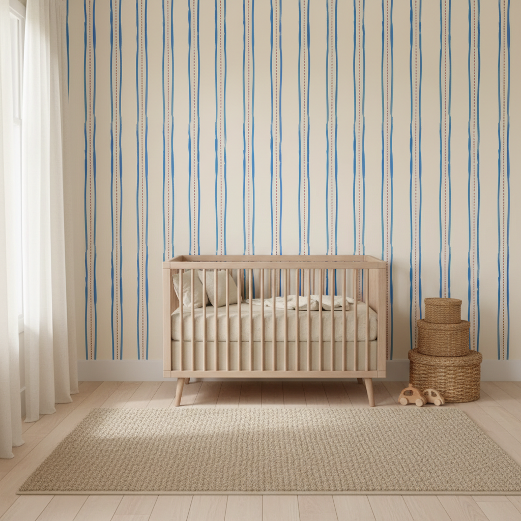 Hamptons style vertical stripe wallpaper – design detail