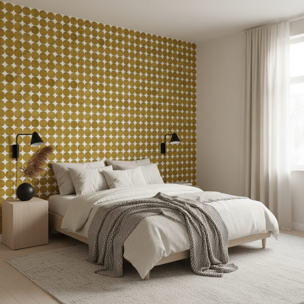 Mustard retro dot wallpaper – design detail