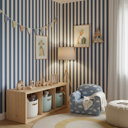 Blue and White Classic Stripe Wallpaper