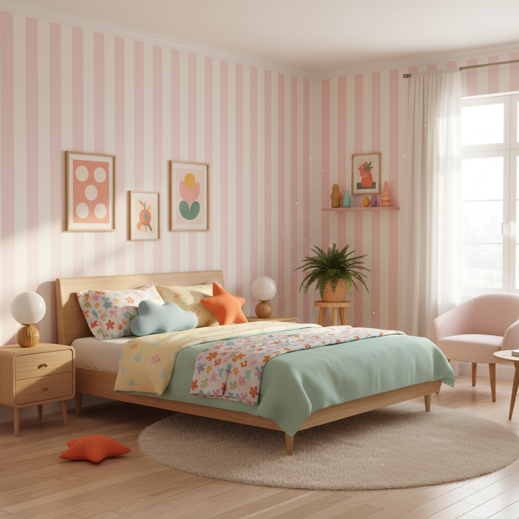 Blush pink vertical stripe wallpaper – design detail