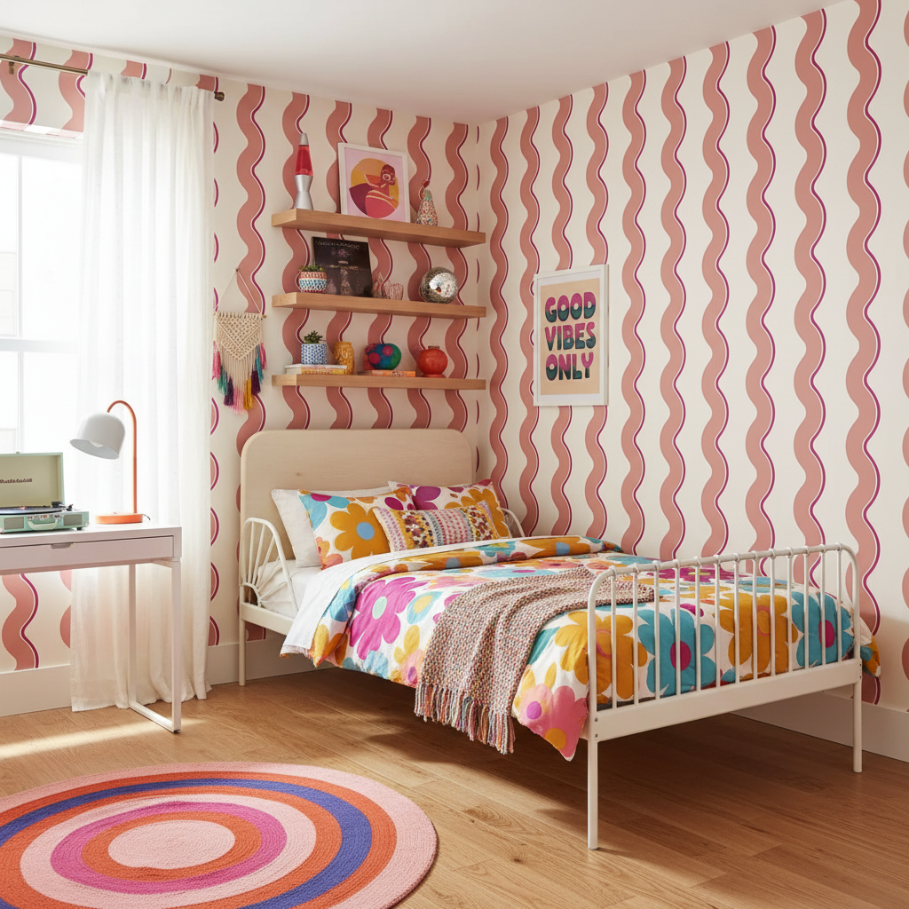 Retro pink wavy wallpaper – design detail