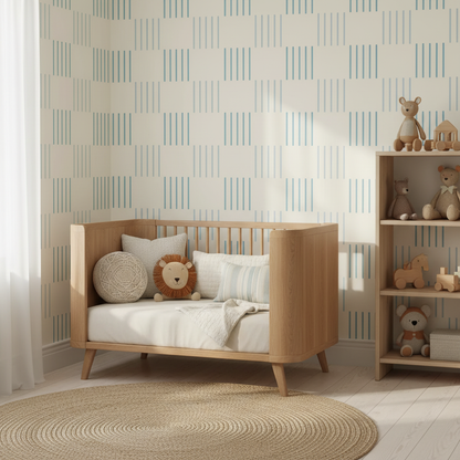 Blue Check Geometric Kids Wallpaper