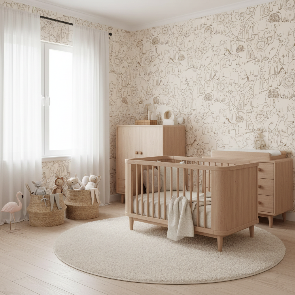 Neutral safari beige animal children's wallpaper – design detail