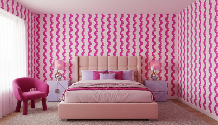 Hot pink wavy stripe wallpaper – design detail