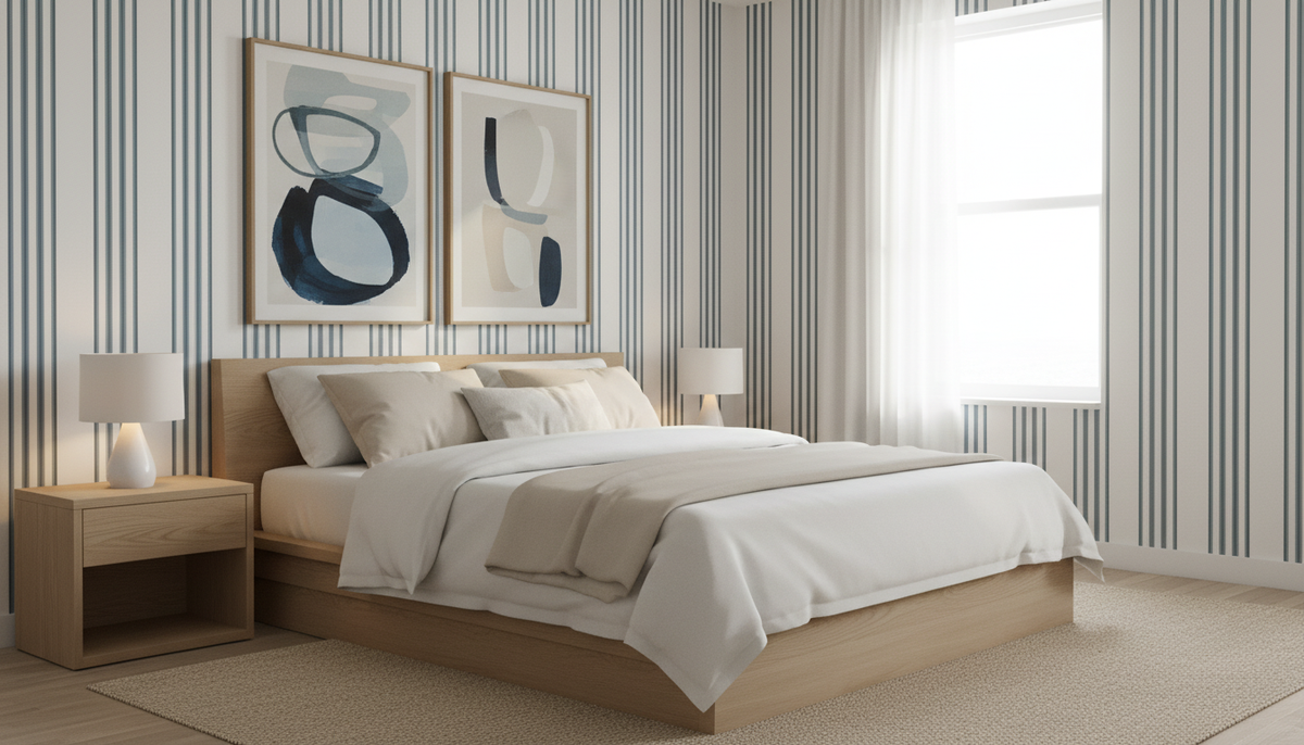 Blue double stripe wallpaper – design detail