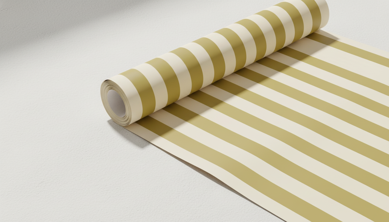 Warm yellow and cream vertical stripe wallpaper – design detail