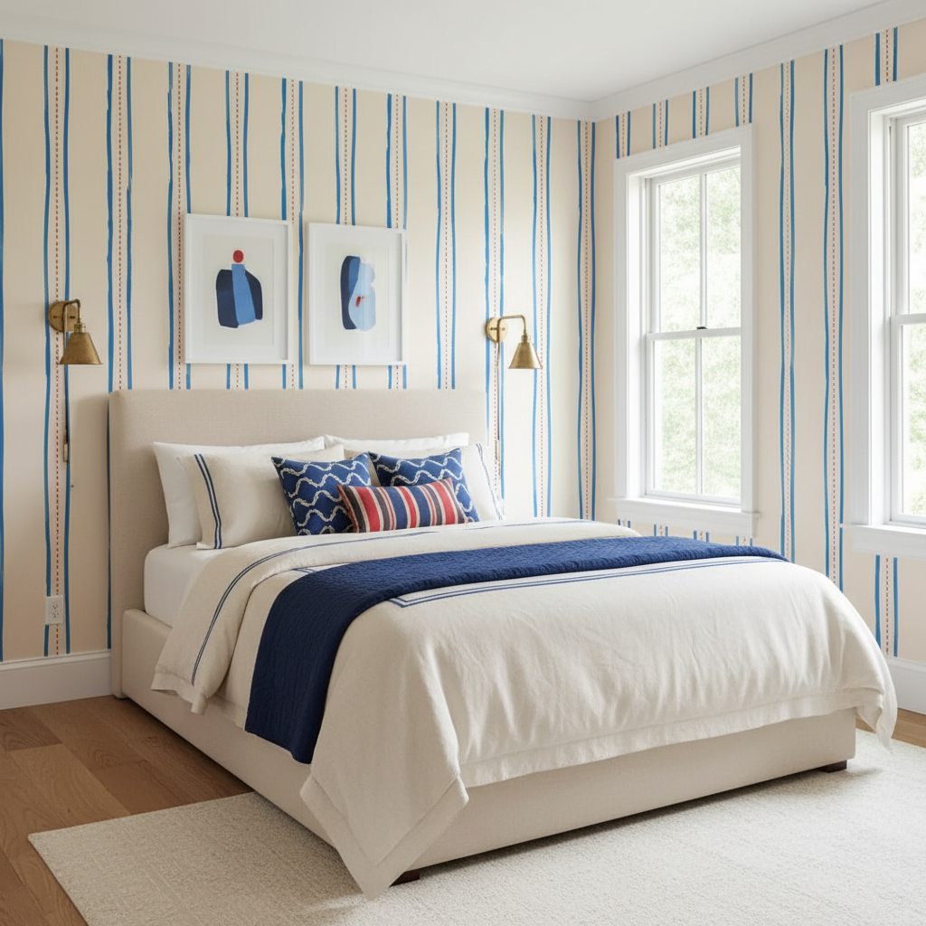 Hamptons style vertical stripe wallpaper – design detail