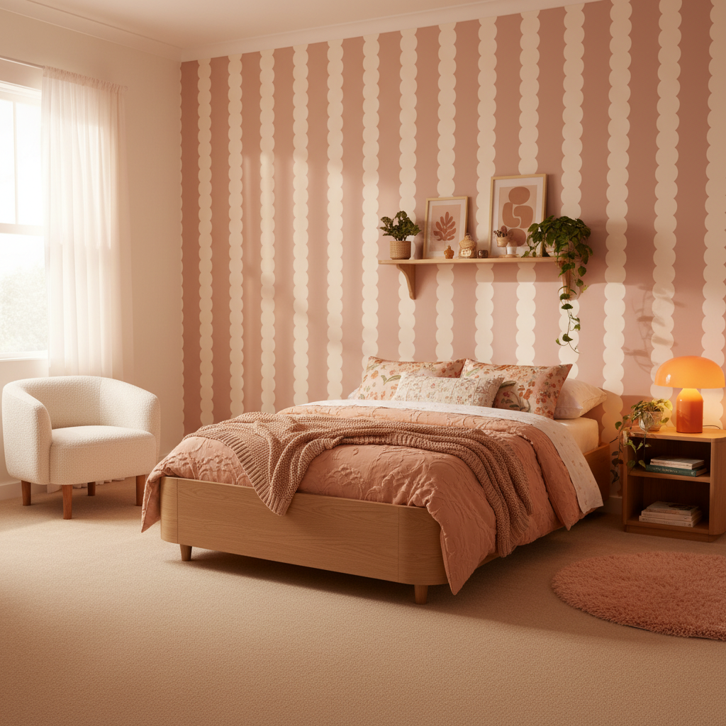 Dusty Blush Scallop Stripe Nursery Wallpaper