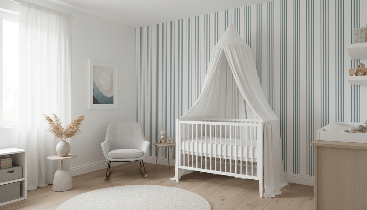 Blue double stripe wallpaper – design detail