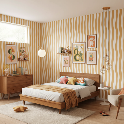 Mustard wavy stripe wallpaper – design detail