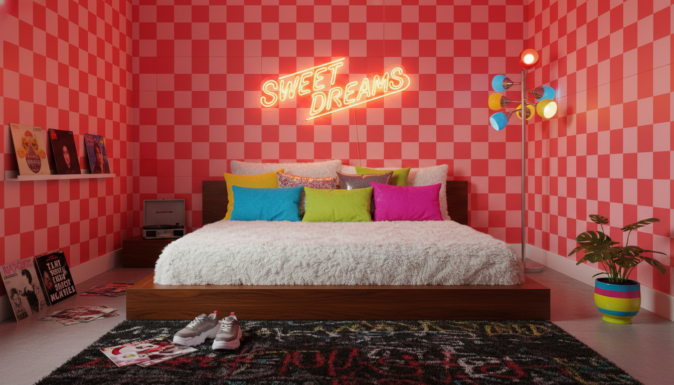 Pink Retro Checkerboard Wallpaper