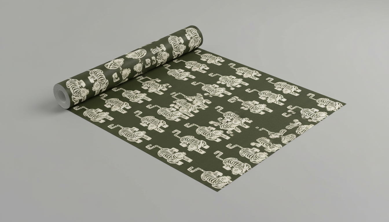 Olive green tiger wallpaper – design detail