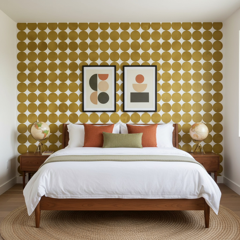 Mustard retro dot wallpaper – design detail