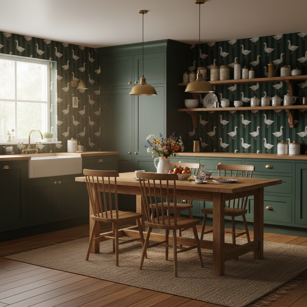 Classic Green Goose Farmhouse Wallpaper