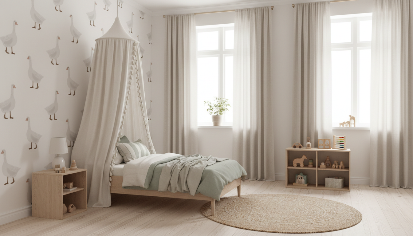 White goose nursery wallpaper – design detail