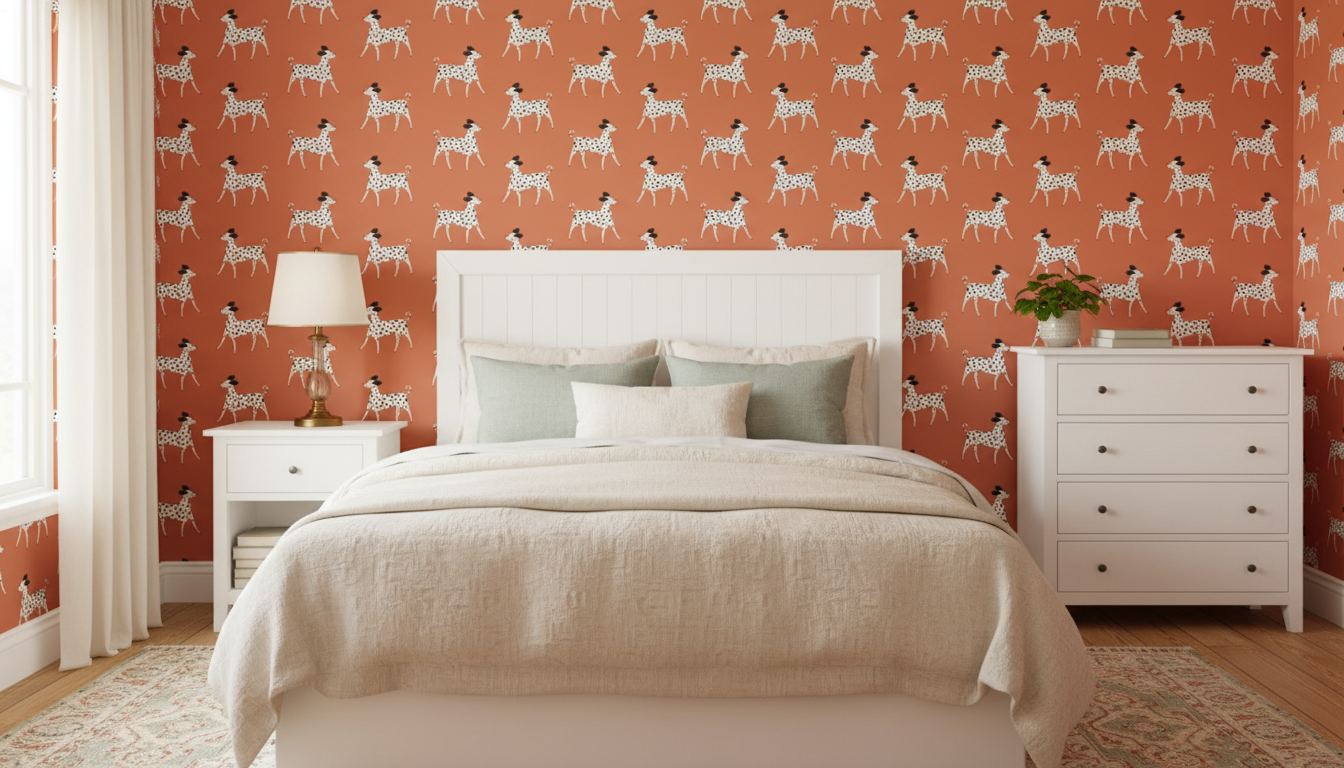 Terracotta orange dog wallpaper – design detail