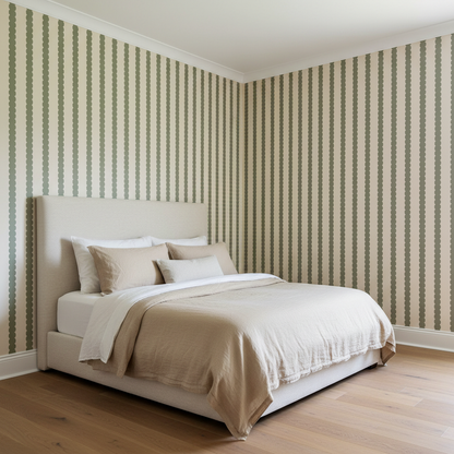 Sage Green Scalloped Stripe Wallpaper