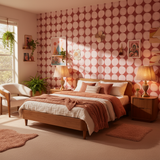 Blush retro dot wallpaper for a nursery