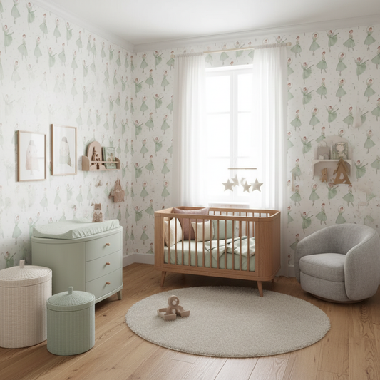 Soft Green Ballerina Nursery Wallpaper