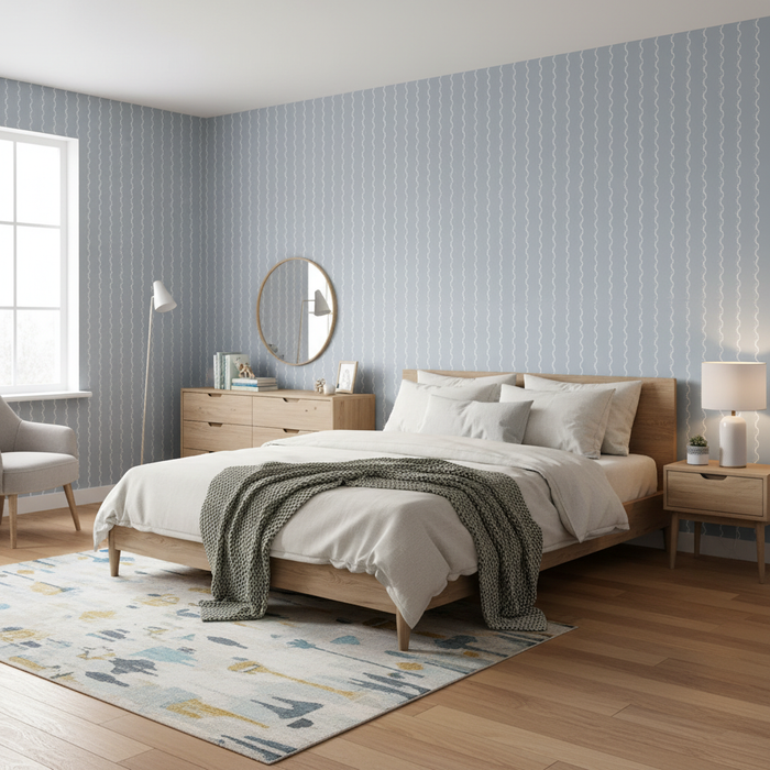 Blue wavy stripe wallpaper – design detail