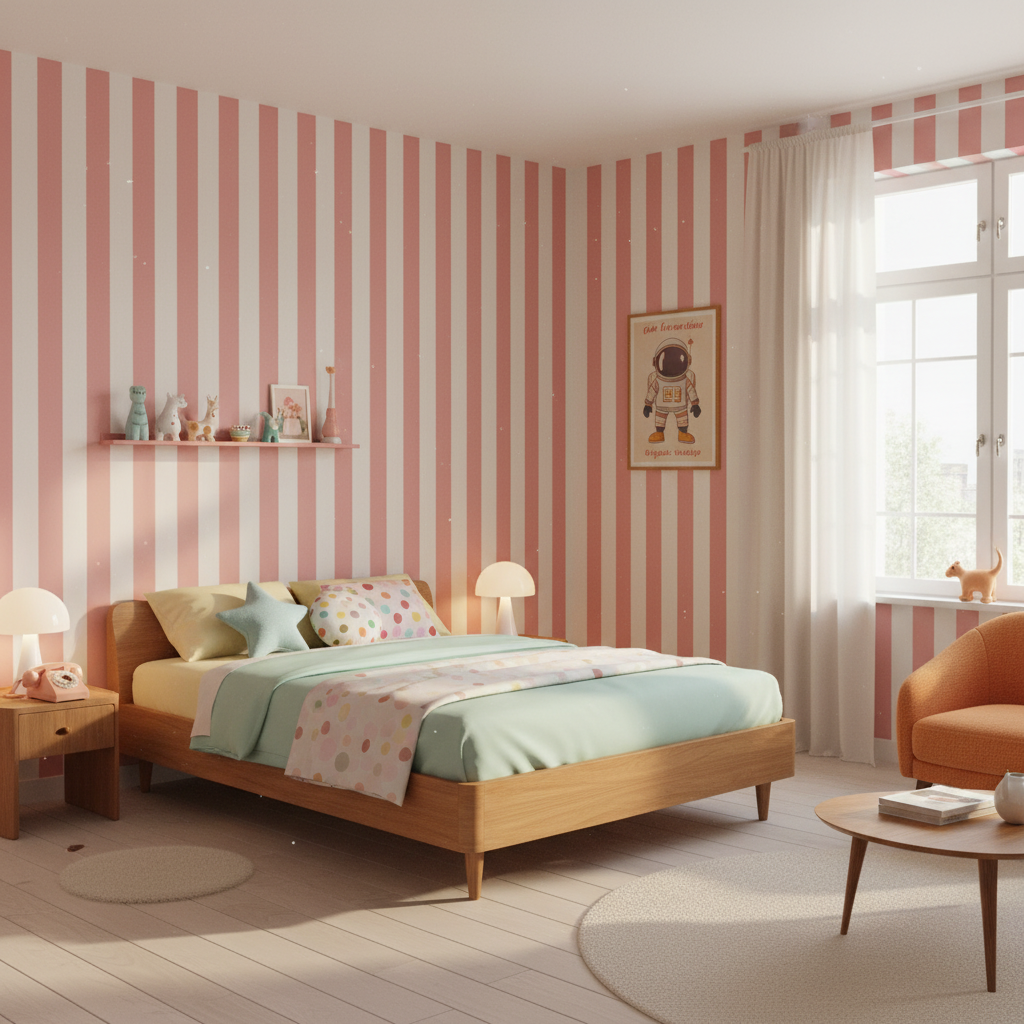 Soft blush pink vertical stripe wallpaper – design detail