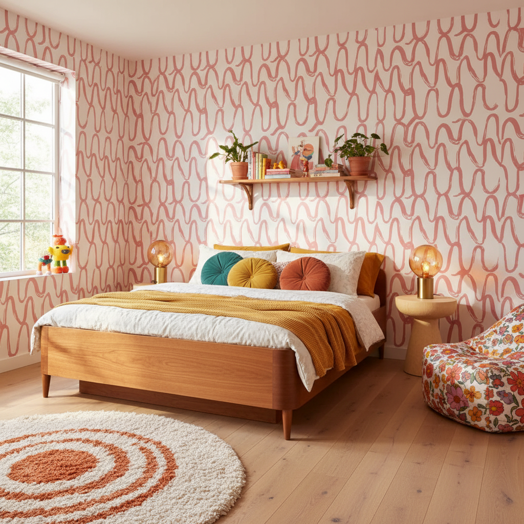 Pink Wavy Line Wallpaper