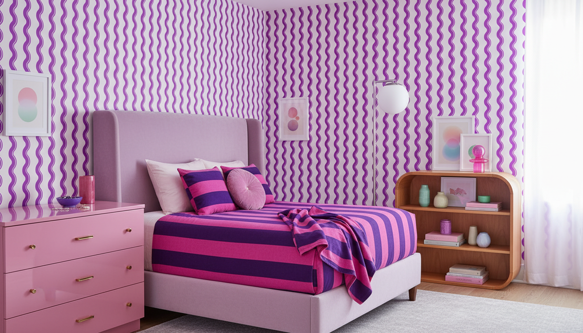 Purple wavy stripe wallpaper – design detail