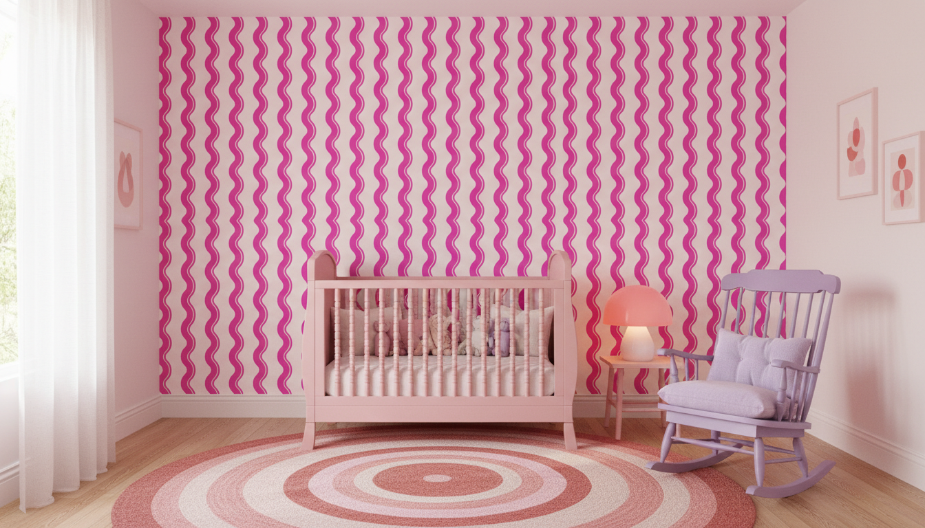 Hot pink wavy stripe wallpaper – design detail
