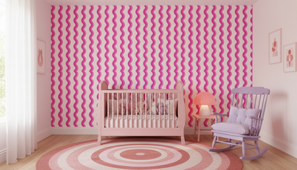 Hot Pink Wavy Stripe Wallpaper