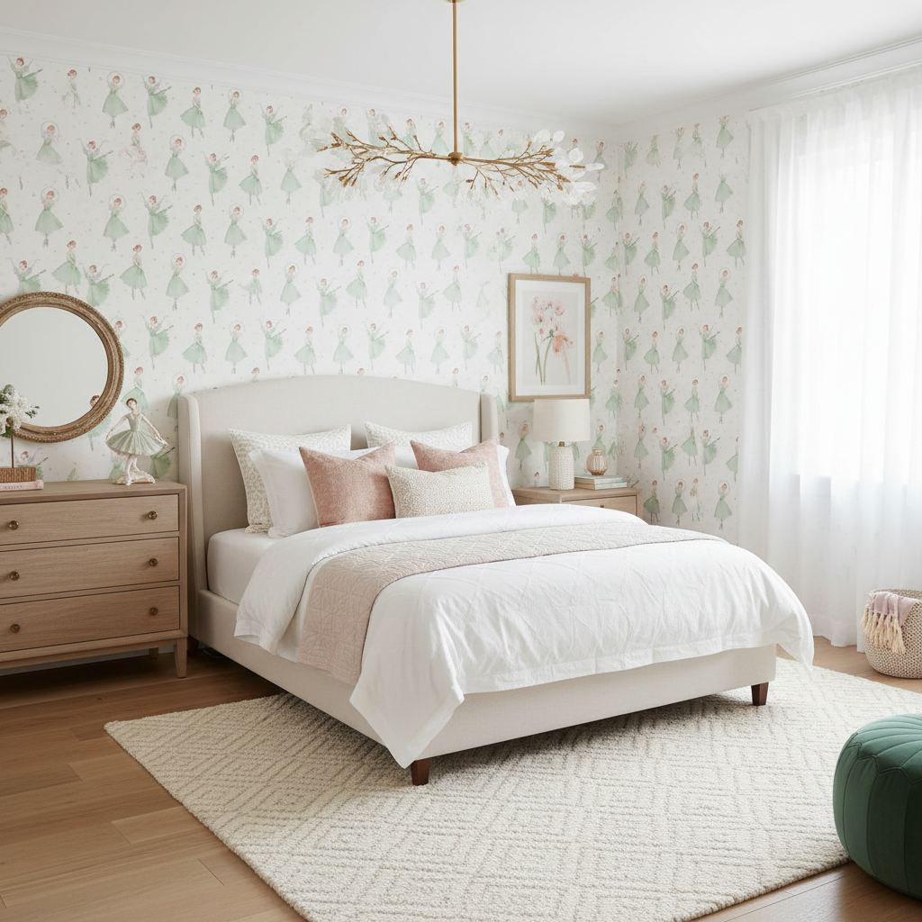 Soft Green Ballerina Nursery Wallpaper