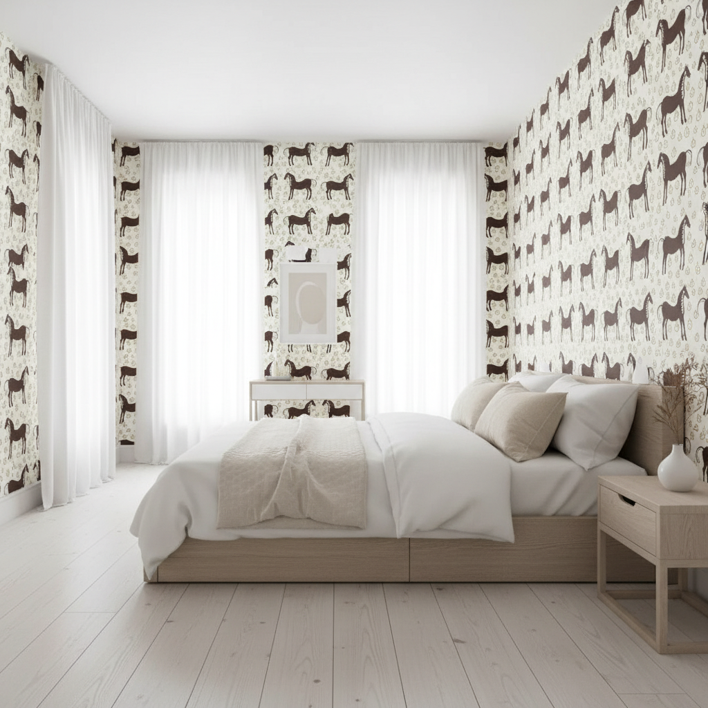 Neutral horse pattern wallpaper – design detail