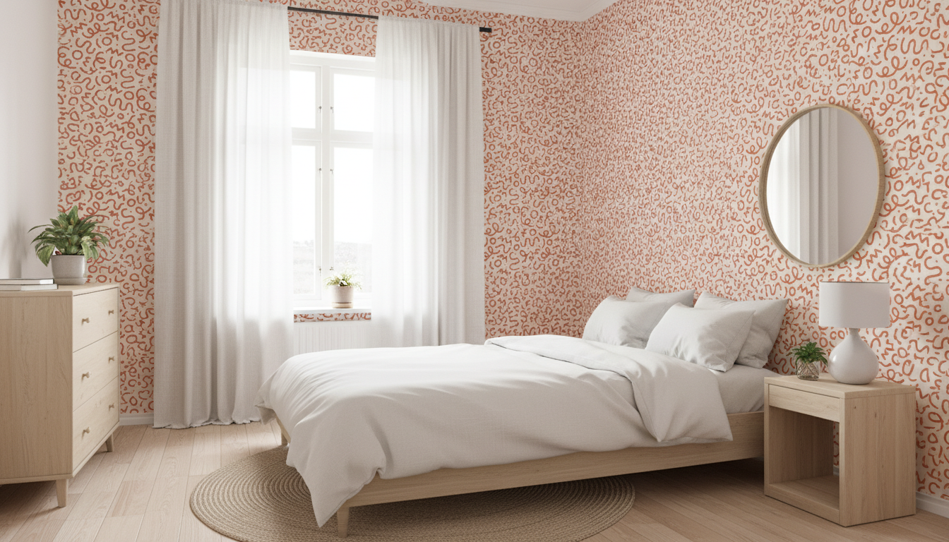 Terracotta Abstract Squiggle Wallpaper