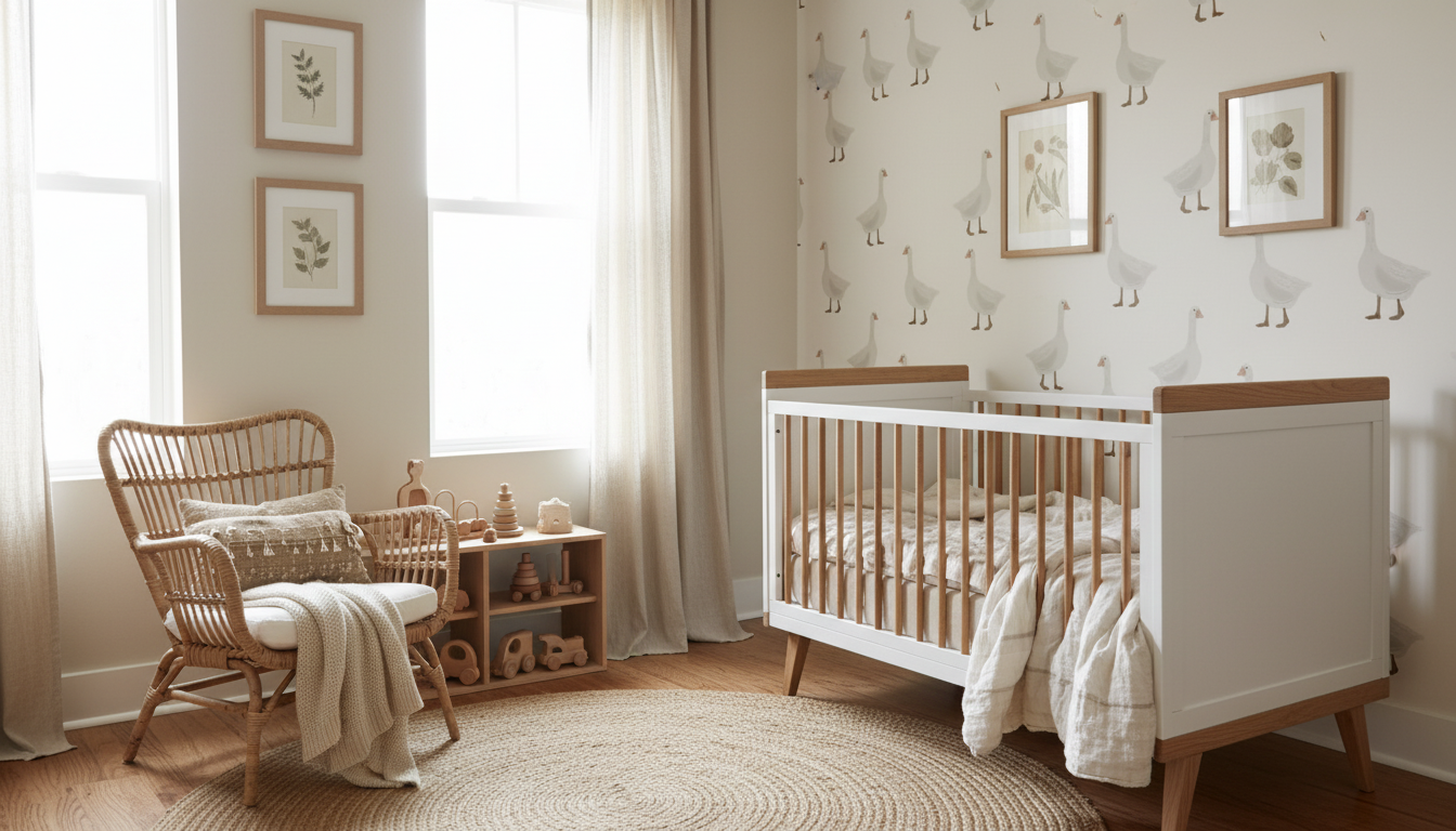 White goose nursery wallpaper – design detail