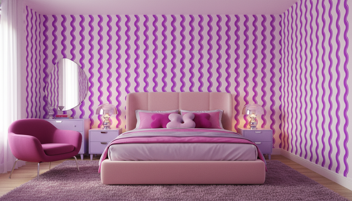 Purple wavy stripe wallpaper – design detail
