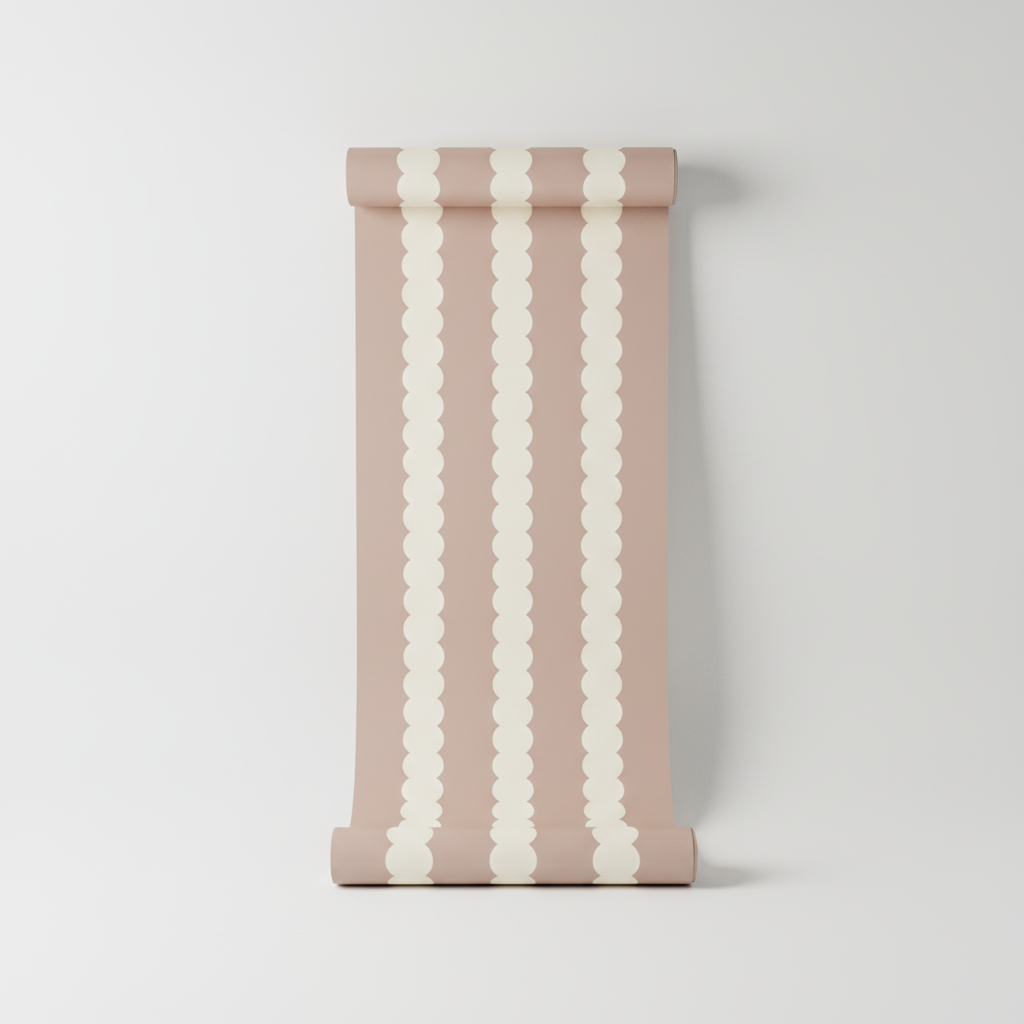 Dusty blush scallop stripe nursery wallpaper – design detail