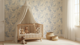 Vintage blue safari toile nursery wallpaper – design detail