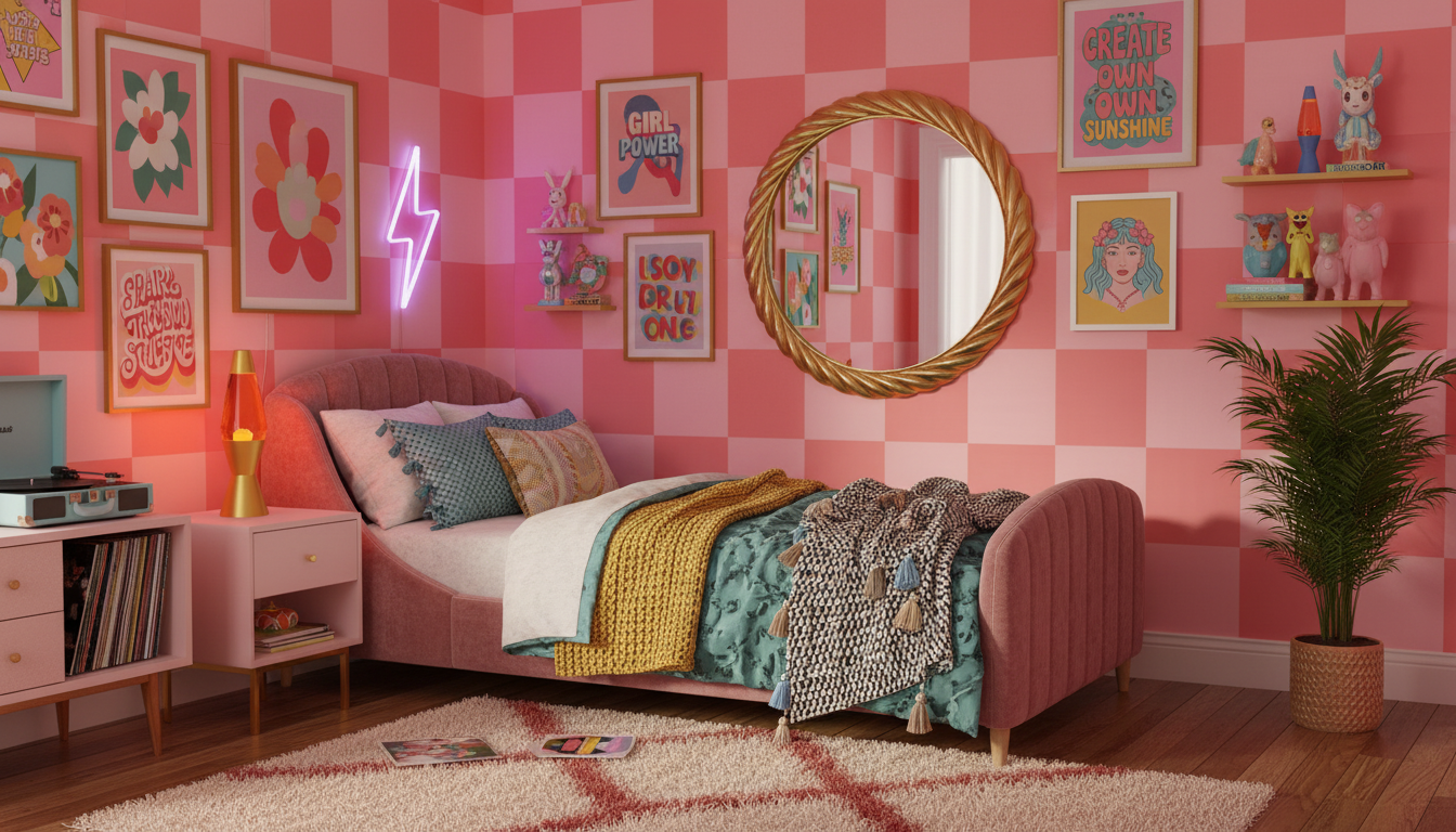Pink retro checkerboard wallpaper – design detail