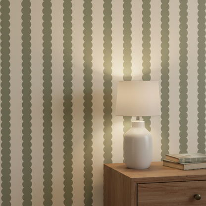 Sage Green Scalloped Stripe Wallpaper