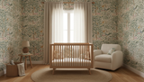 Sage green vintage English countryside farm wallpaper – design detail