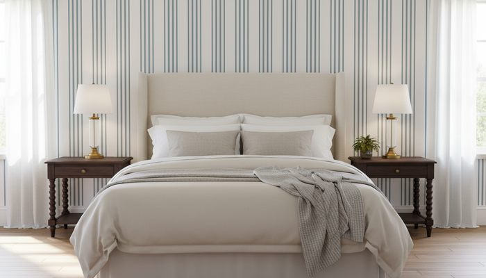 Blue double stripe wallpaper – design detail