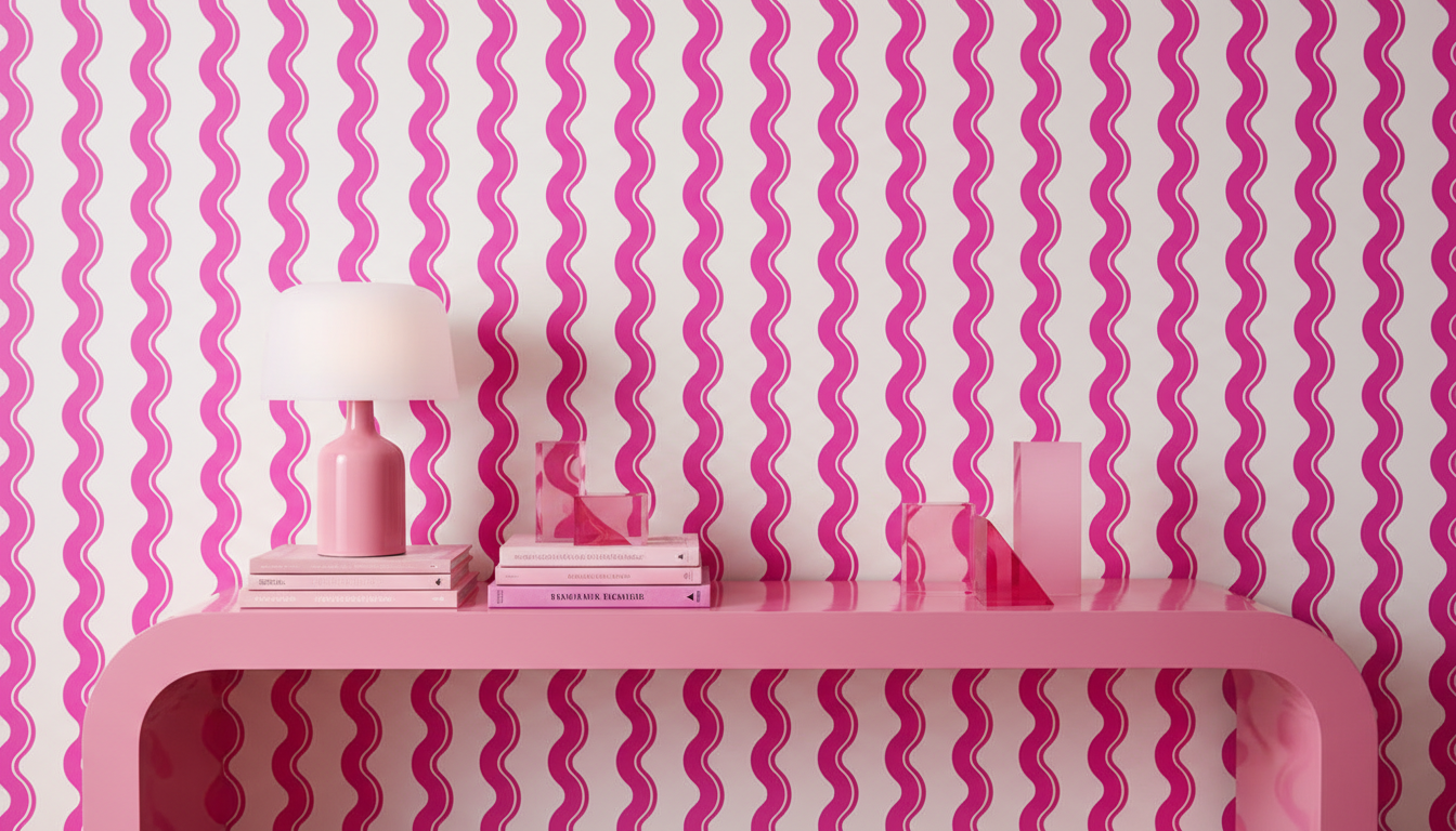 Hot Pink Wavy Stripe Wallpaper