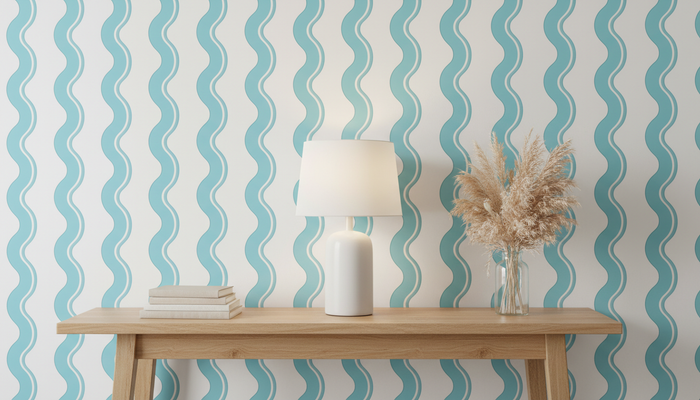 Teal wavy stripe wallpaper – design detail