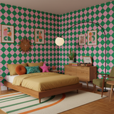 Pink and green diamond retro wallpaper